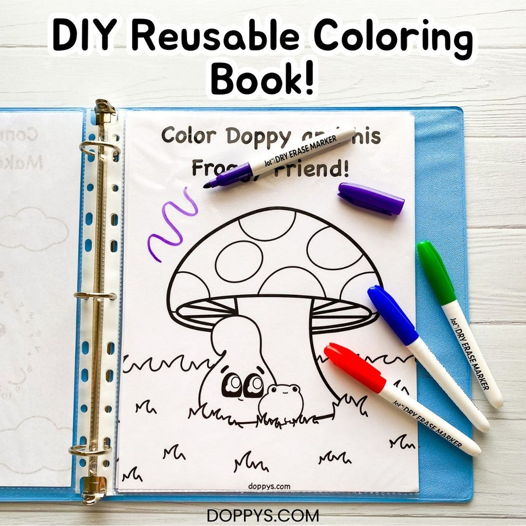DIY Reusable Coloring Book, Doppys, Doppy, Free Printables for Kids, Free Coloring Pages for Kids, Cheap Activities for Kids, Coloring Book Activities, Coloring Book Activities for Kids, Easy Crafts for Kids