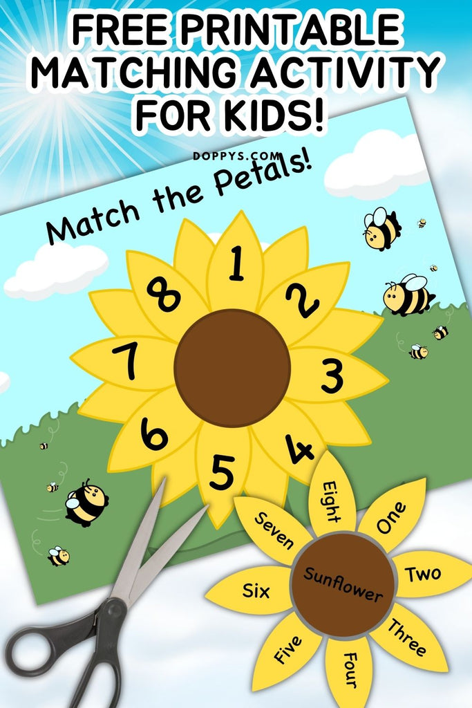 Printable Sunflower Matching Activity Numbers 1-8!