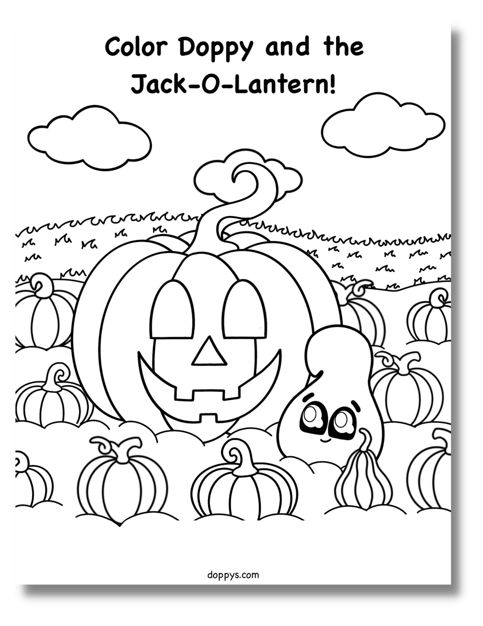 Halloween Coloring Page for Kids: Doppy and Jack-O-Lantern – Doppys Halloween Coloring Page for Kids: Doppy and Jack-O-Lantern – Doppys