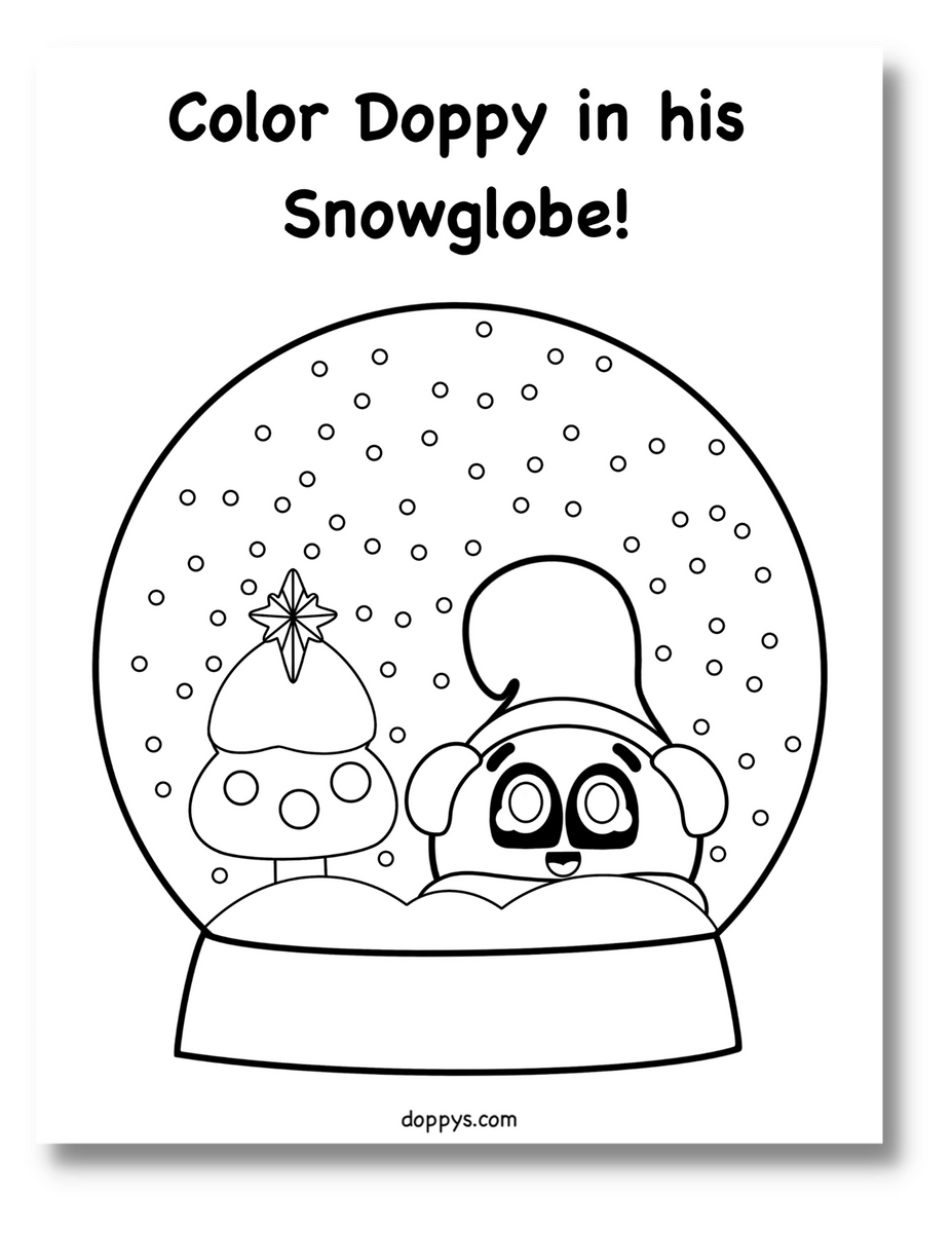 Christmas Coloring Page for Kids: Doppy in a Snow Globe – Doppys